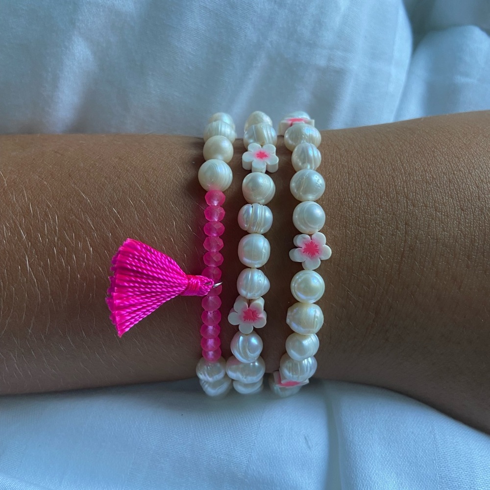 freshwater pearl pink bracelet set